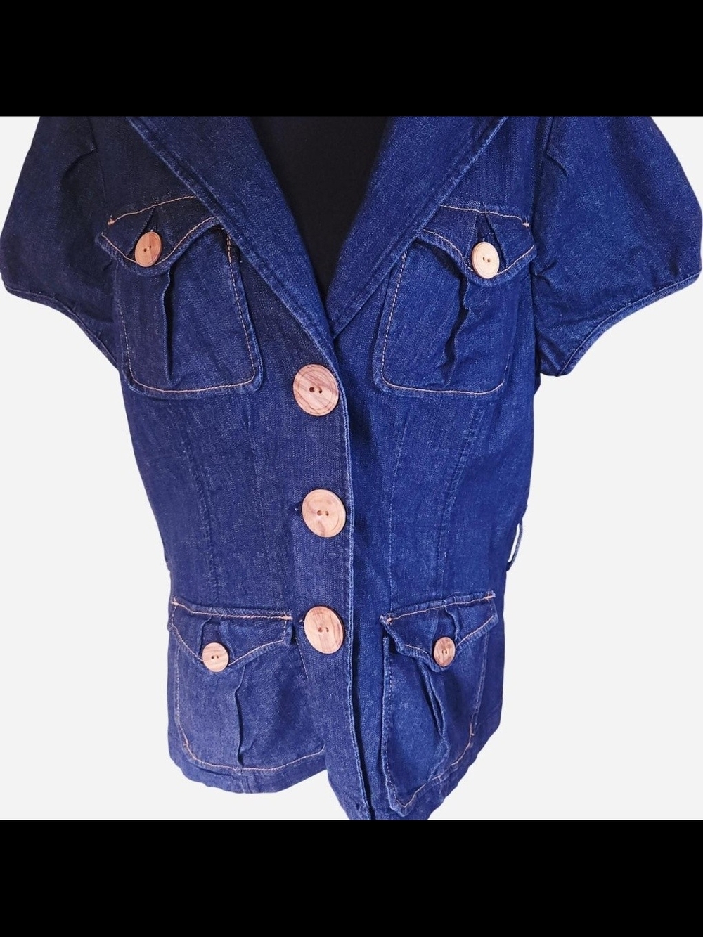 Cache Dark Blue Denim Short-Sleeve Jean Jacket - Picture 2 of 5